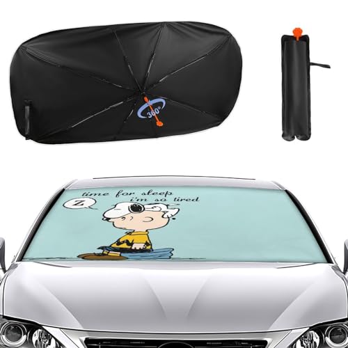 スヌーピー チャーリーブラウン 車用 サンシェード 傘型 折り畳み式 フロントガラス用 車用パラソル 日よけ 遮光 強力断熱 日焼け対策 車内用品 UVカット 紫外線反射 暑さ対策 車中泊 仮眠 プライバシー保護 盗難防止 取付け簡単 収納ポーチ付き 車保