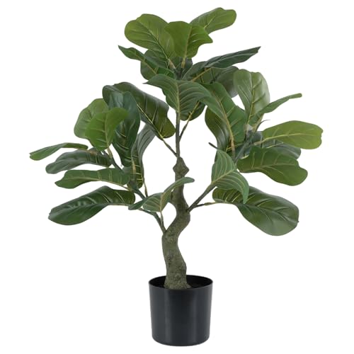 Fuxdre Artificial Fiddle Leaf Fig Tree 23.5 inch, Ficus Tree Artificial with 27 Leaves in Pot for Home Office Decor, Fake Silk Trees Greenery for Indoor House Living Room Store Floor Decoration
