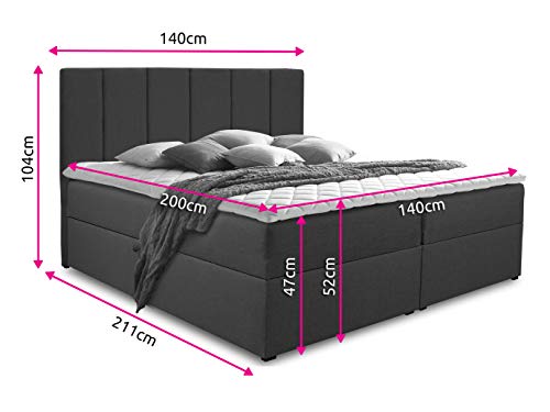 Sofnet Boxspringbett Star mit Topper, Bonell-Matratze und 2 Bettkästen, Doppelbett, Polsterbett, Bett, Bettgestell, Stilvoll, Schlafzimmer, Velour oder Webstoff (Dunkelblau (Kronos 09), 140 x 200 cm) – Bild 4