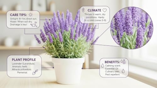 Image of Live Lavender Plant with Pot | Fragrant Purple Flowering Herb | Aromatic Outdoor Indoor Plant for Home Garden Balcony Terrace Patio Decor | Low Maintenance Lavender Flower| Pack of 1