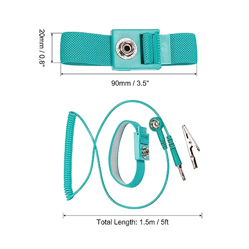 Image of MECCANIXITY ESD Anti Static Wrist Strap 5ft PU Adjustable Antistatic Bracelet Set Wired for Computer Electronics Repair Green