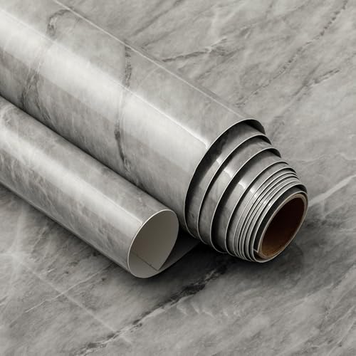 Very Berry Sticker Marble Contact Paper (Deep Gray, 24" x 78", 1 Pack) Premium Peel and Stick Wallpaper for Countertop, Bathroom Vanities & Cabinets, Renter Friendly, Waterproof Vinyl