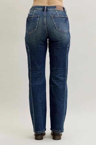 Judy Blue Mid Rise Tummy Control Western Seam Detail Straight Leg Jeans- Ivory Gem3