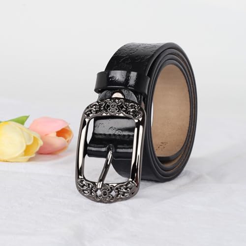 Image of Women's Fashion Classic Metal Buckle Leather Belt with Jeans Dress