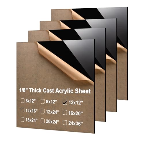 Image of KINLINK 12x12 Plexiglass Sheets 1 /8 inch Thick - 3mm Black Cast Acrylic Sheet, Plastic Board Polycarbonate Sheet for DIY Project, Craft, Table Top, Acrylic Sign and Wedding Invitation 4 Pack