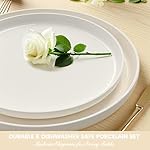Plates and Bowls Sets, Scratch Resistant Dinnerware Sets for 8, 24 Pieces Porcelain Ceramic Dishware Dishes Set, Modern Stoneware Kitchen Dinner Set, Microwave and Dishwasher Safe, Cream White - Image 3
