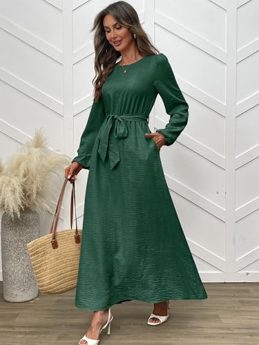 ANRABESS Womens Long Sleeve Dress 2025 Fall Casual Empire Waist A-Line Flowy Maxi Dresses with Pockets Vacation Outfits4