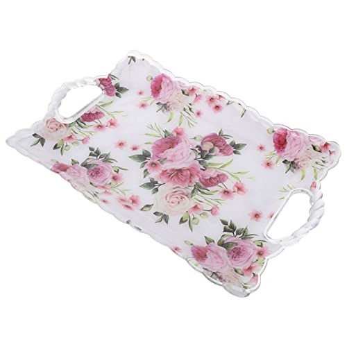 Plastic Serving Tray With Handles: Floral Serving Tray Rectangular Flower Serving Platter For Dried Food Nut Fruit Snack Candy S #TOP5