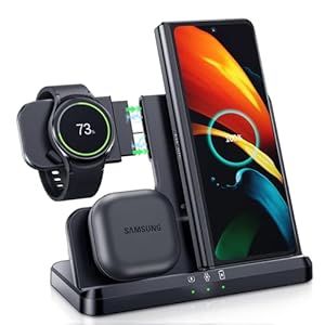 LK Induktive Ladestation für Samsung 3 in 1 Ladestation Kompatibel für Galaxy Watch 8/7/6/5/5 Pro/4 Ladegerät für Samsung S25 Ultra S24 S23 S22 S21 Z Flip Z Fold 7 6 5 Galaxy Buds, Kein Adapter