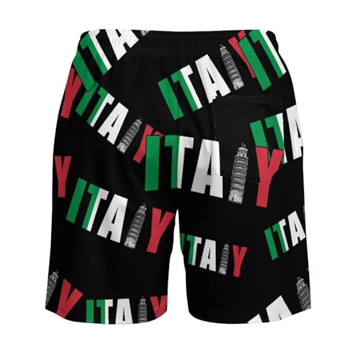 Italy Flag Italia Pisa Leaning Tower Beach Shorts for Men Swim Trunks Quick Dry Swim Shorts with Compression Liner Pocket4