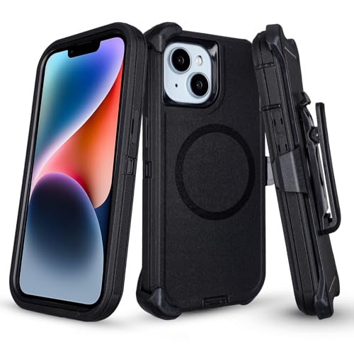 Defender for iPhone 14 Case with Belt Clip Holster [Compatible with MagSafe] Heavy Duty Rugged Shockproof Anti-Drop Full Body Protective Case for iPhone 14 6.1 Inch (Black)