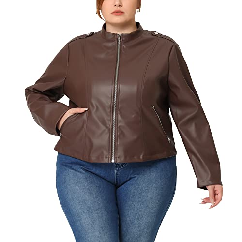Agnes Orinda Plus Size Jacket for Women Faux Leather Moto Biker Coats Zip Up Halloween Jackets2
