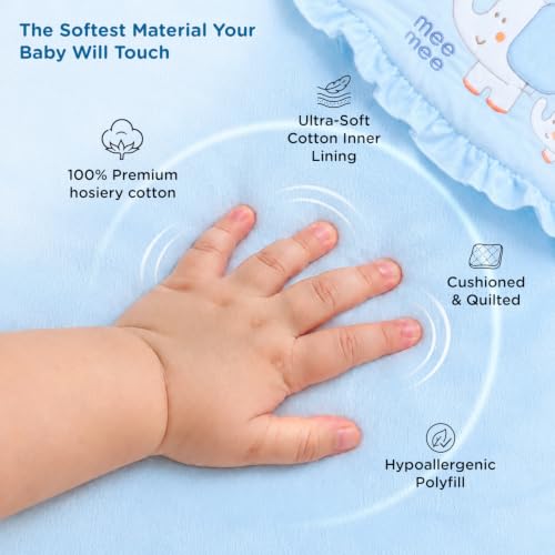 Image of Mee Mee 3-in-1 Baby Wrapper & Carry Nest for Newborns | Soft Breathable Cotton Swaddle with Hood and Cushion | Adjustable Tie-Up Design | Lightweight, Cozy & Easy to Carry (0-6 Months) (Blue)