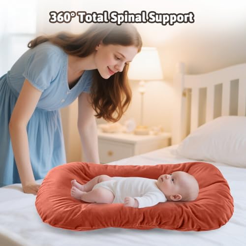 Image of Baby Lounger, Baby Lounger for Newborn 0-24 Months, 100% Breathable Cotton Baby Nest for Tummy Time & Diaper Changes, Portable Infant Essentials for Home & Outdoor(Coffee)