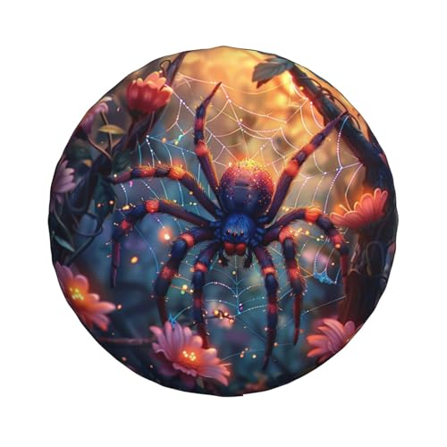 Image of Halloween Spare Tire Cover Spider with Flower Tire Cover Universal Wheel Protectors Wheel Covers for Rv Camper Travel Trailer SUV Truck 16 Inch