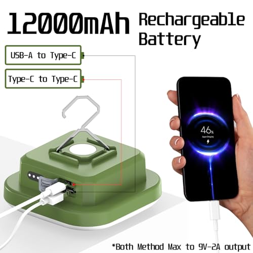Lanterne de camping compacte rechargeable verte avec miroir LED