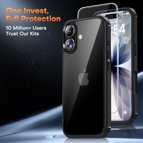 Image of TAURI for iPhone 17 Case, with Screen Protector, Black | Full Camera Protection, Anti-Yellowing Military-Grade Protection Shockproof Slim Phone Case for iPhone 17