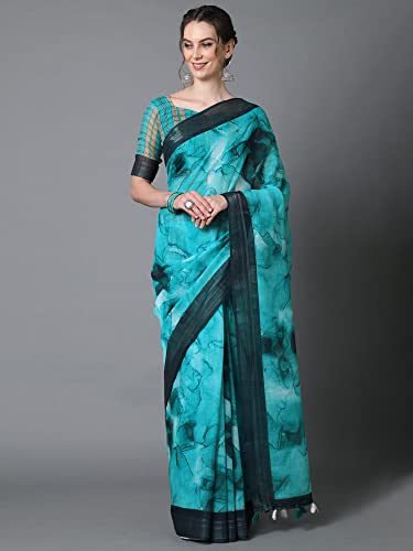 Image of AKHILAM Women's Multicolor Litchi Silk Ethnic Motif Print Saree With Unstitched Blouse Piece|sarees for women | litchi silk sarees