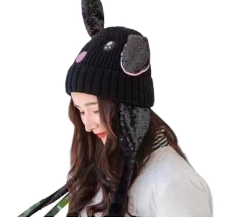 niue Moving Ear Cap for Girls | Winter Cap | Ears Moves | Rabbit Ears | Plush Woolen Cap (Black)-picture-51