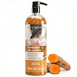 SpaScriptions Turmeric & Collagen Body Wash - Brightening Gentle Exfoliation Shower Gel Scrub for Men and Women with Brown Sugar & Vitamin E for Glowing Hydrated Skin, Scented, Paraben Free 33 fl oz