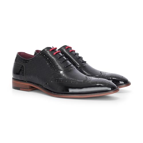 Men's Black Patent Leather Brogue Shoes - Flynn3