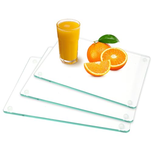 3pcs Planche à Découper en Verre Trempé,Plaque en Verre pour Cuisine,Durable,Résistante aux Rayures et à la Chaleur,Protection de Plan de Travail,Tapis...