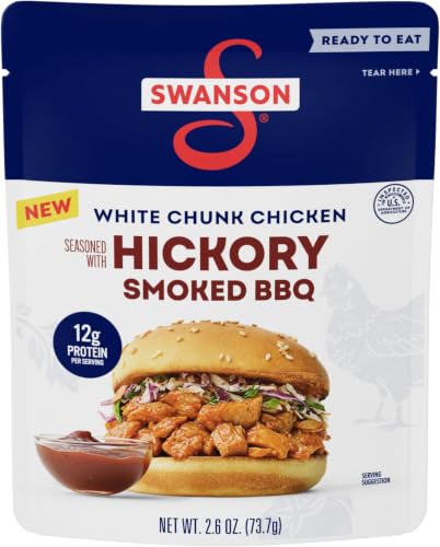 Swanson Hickory Smoked BBQ White Chunk Fully Cooked Chicken, 2.6 oz Pouch (Pack f 12)