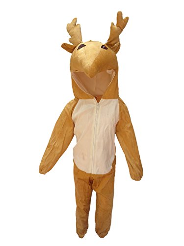 Image of Kaku Fancy Dresses Fleece Deer Wild Animal Costume For Kids - Brown, 7-8 Years | Animal Fancy Dress For Boys & Girls