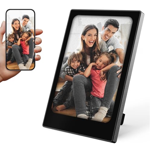 ZONSUSE Mini Marco Digital Tinta Electrónica, Marco Fotos Portátil Aluminio 4 Pulgadas, Pantalla IPS de 4 Colores, Display Siempre Encendido Bajo Consumo, Mejor Regalo Fotográfico para Padres (Negro)