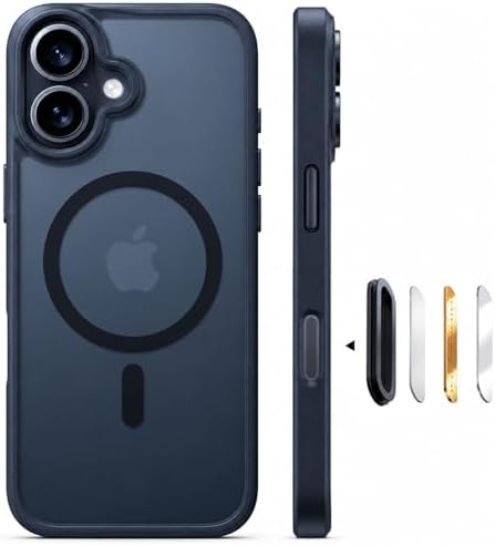 TORRAS Guardian-Mag für iPhone 16 Hülle für MagSafe (TOP Militärschutz & Magnetkraft) (Kamerasteuerung Taste) Matt Durchscheinende Rückseite Hülle für iPhone 16 Case Dünn Schwarz