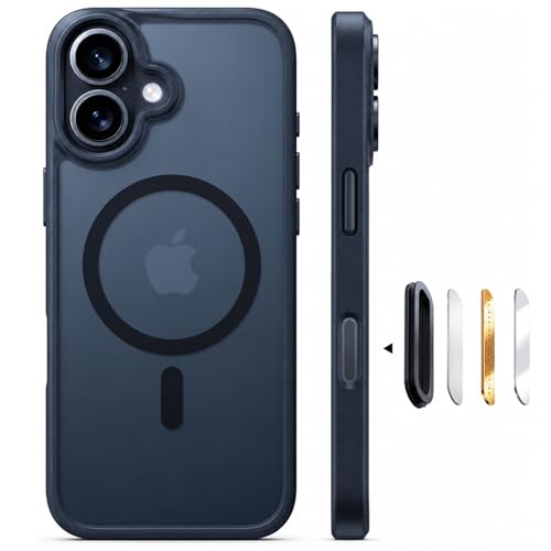 TORRAS Guardian-Mag für iPhone 16 Hülle für MagSafe (TOP Militärschutz & Magnetkraft) (Kamerasteuerung Taste) Matt Durchscheinende Rückseite Hülle für iPhone 16 Case Dünn Schwarz