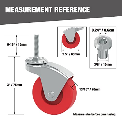 big red 25 inch stem caster wheels set of 6heavy duty 360 degree swivel stem casters for creeper service utility cart stool post mountatr6551-6pb
