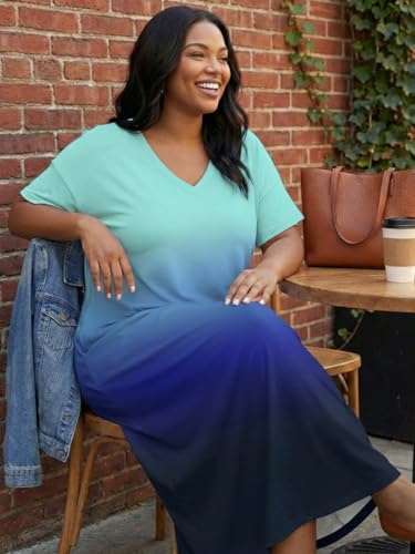 Image of SUZONANA Women Casual T-Shirt Dress V Neck Short Sleeve Solid Color Oversize Dress with Front Two Pockets