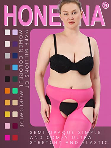 Image of HONENNA Plus Size Suspender Tights for Women, Semi Opaque Sexy Garter Belt Nylons Mock Thigh High stockings