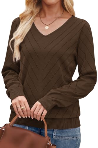 Image of WIHOLL Sweaters for Women V Neck Casual Knit Long Sleeve Tops Lightweight Pullover Clothes Fall Fashion Outfits 2026