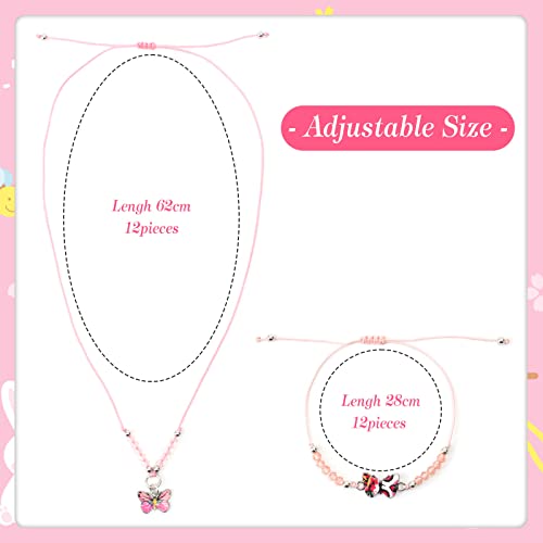 Nswayy 12 Stk Freundschaftsarmband Kinder Armbänder Mädchen 12Stk Halskette Einstellbare Geflochten Armband Schmetterling Kette Schmuckset Mitgebsel Kindergeburtstag Geschenke für Mädchen Kinder