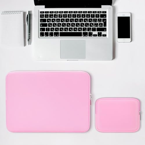 Image of Meyaar Sleeve for MacBook 15 inch & 14 inch, Compatible with MacBook Pro 14-inch M1 /M2 /M3 /M4, Compatible with MacBook Air 15-inch - Soft Padded Fur-Lined with Small Zipper Bag (Pink, for MacBook 15 inch /14 inch)