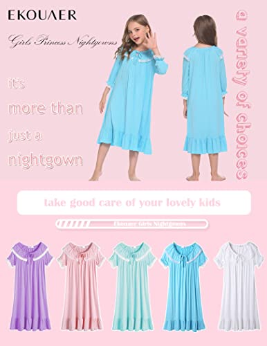 Ekouaer Girls Princess Nightgown Blue Nightshirt Cotton Pajamas Dress Little Angel Soft Sleepdress For Kids(Blue,4-5T) #TOP2