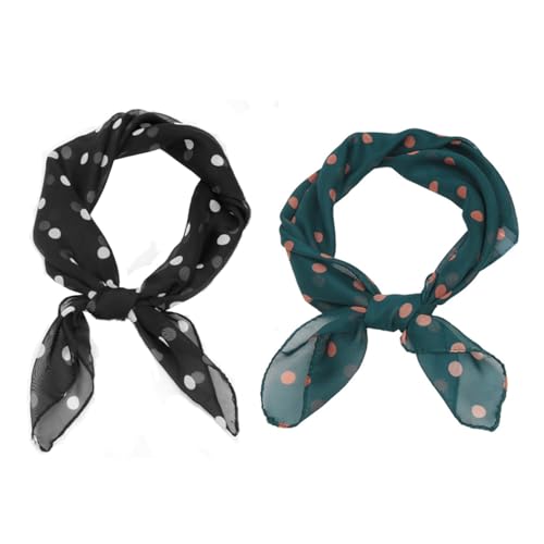 FGSS Women 2 Pcs Vintage Polka Dots Scarves - 50s Retro Chiffon Scarf Neck Head Square Scarf Fashion Half Sheer Neckerchief