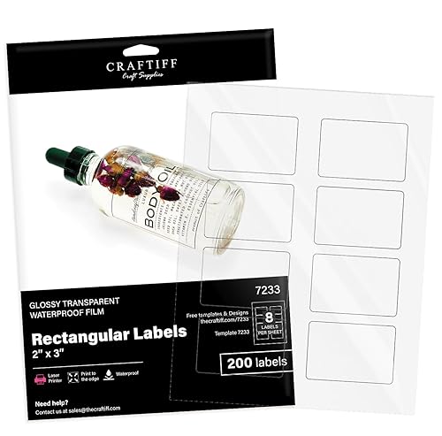 2x3 inch Clear Rectangle Stickers Labels Glossy Transparent for Laser...