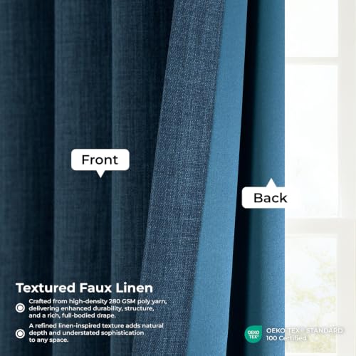 Image of HPD Half Price Drapes Grommet Linen Curtains 84 Inches Long Room Darkening Curtains for Bedroom & Living Room (1 Panel), 50W x 84L, Indigo