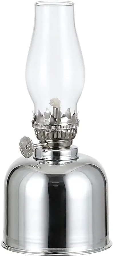 Decorative Lighting 7.48” Oil Lamp Indoor Kerosene Lamp Lantern with Silver Plated Metal Bottom Adjustable Switch Lamp Home Emergency Lighting Dining Table Lantern