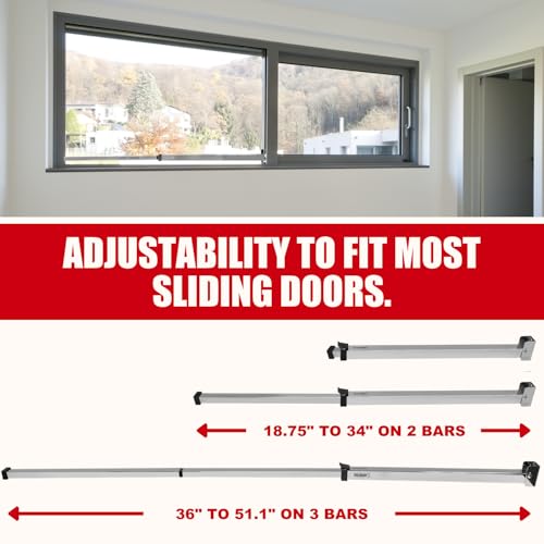 SECURITYMAN Sliding Door Security Bar-Child Proof Sliding Door Lock Bar with Anti Lift Lock - Fits Most Doors & Windows - Adjustable Patio Door Security Bar (18.75"- 51.1") Chrome