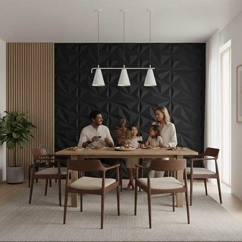 Image of Kayra Decor Wall Panels for Bedroom Alps Design Black Color 19.7 inch x 19.7 inch (Pack of 40) - Covers 107.80 Sq. Ft.