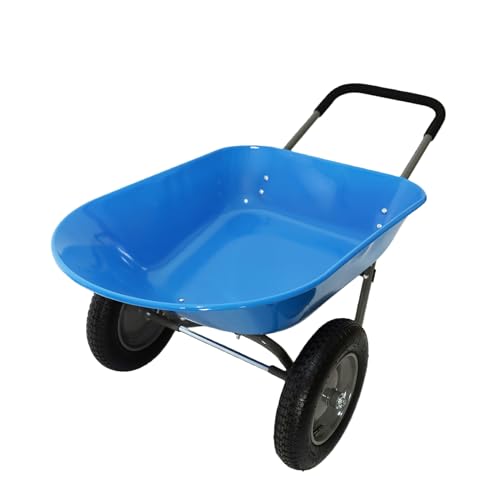 Carretilla de jardín de dos ruedas tipo utilidad con neumáticos grandes de aire y bandeja resistente al óxido miniatura 1