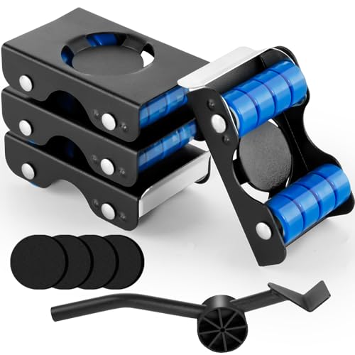 Nymblis Furniture Transport Roller Set, Furniture Lifter with 4 Metal Sliders and Pry Bar, Upgrade Moving Wheels for Appliance, Sofa, Bed, Washing Machine, 350kg Load Capacity