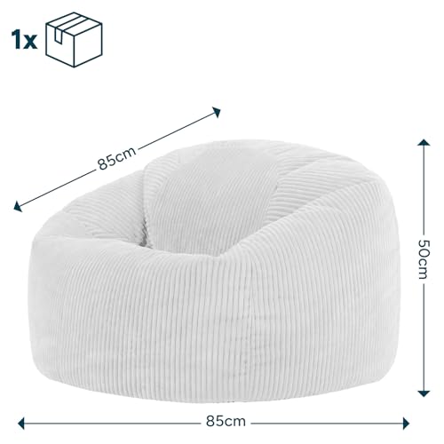 Icon Kingston Sitzsack Cord, Beige, Sitzsack Erwachsene mit Füllung, Bean Bag, Cord Sessel, Lounge...