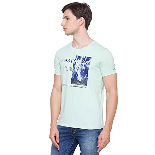 Image of Spykar Mens Cotton ICE Green Printed T-Shirt