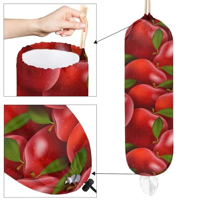 Apples Fruits Plastic Bag Holder - Garbage Shopping Trash Bags Carrier Organizer Dispenser Grocery Bag Storage Holder for Kitchen Closet Pantry Laundry