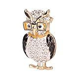 Owl Brooch, Rhinestone Animal Women Brooch Alloy Animal Shape Retro Delicate for Women Girls for Wedding Party(Black)